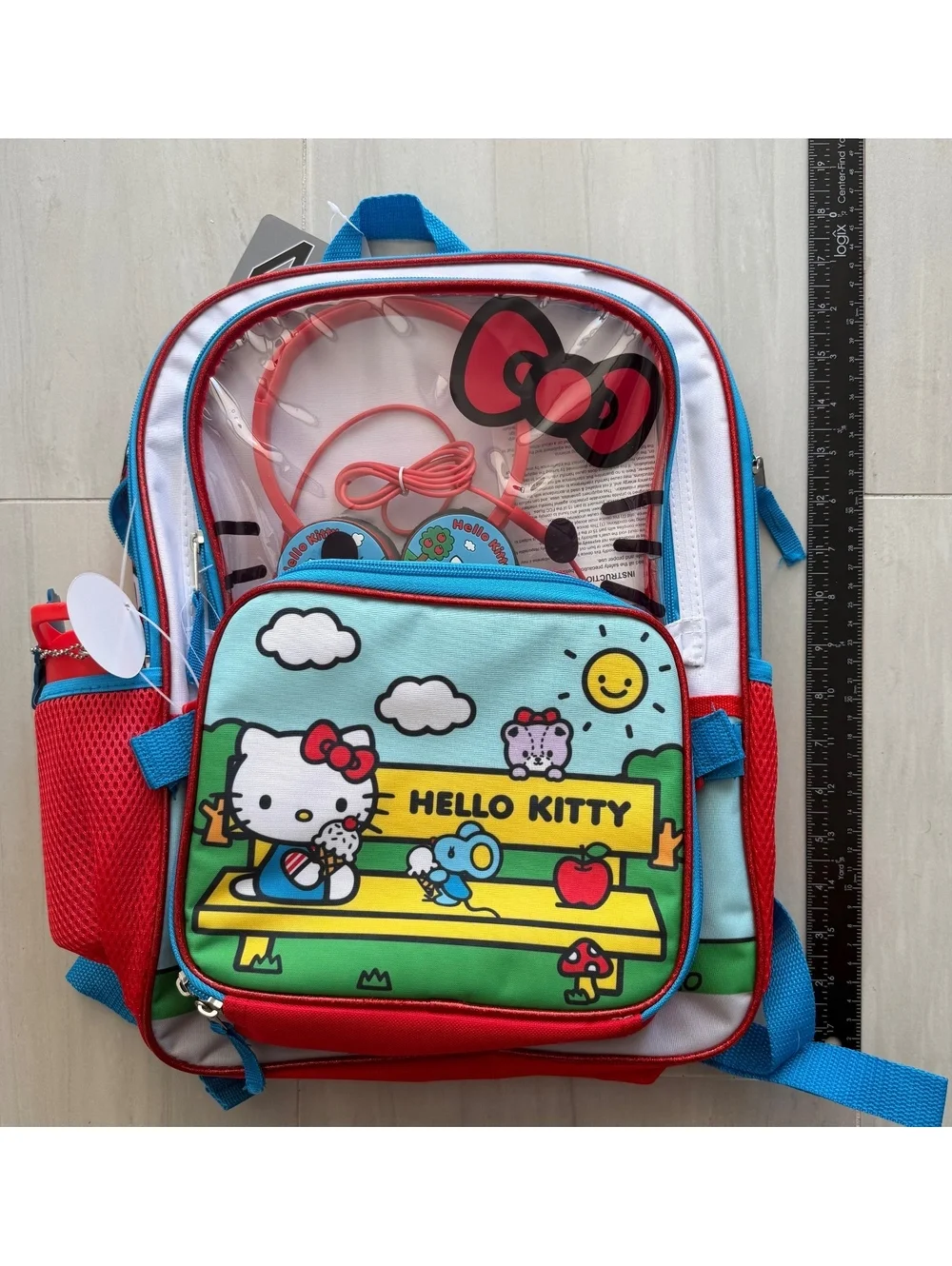 Hello Kitty 4 Piece Backpack Set with Lunch Bag, Headphones, & Water Bottle